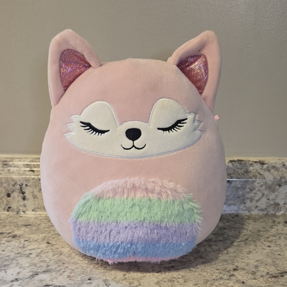 Squishmallows Alessi The Sleepy Fox Pink Plush with Rainbow Belly